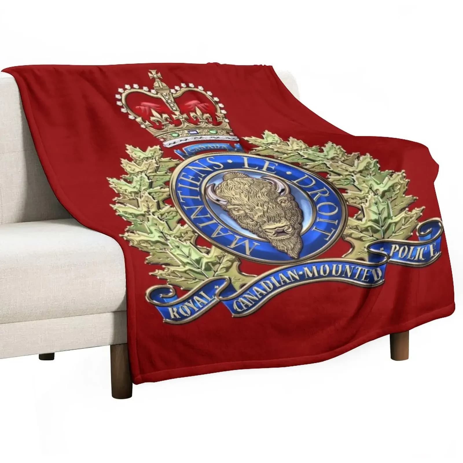 Royal Canadian Mounted Police - RCMP Badge over Red Velvet Throw coperta carina Plaid flanella coperta