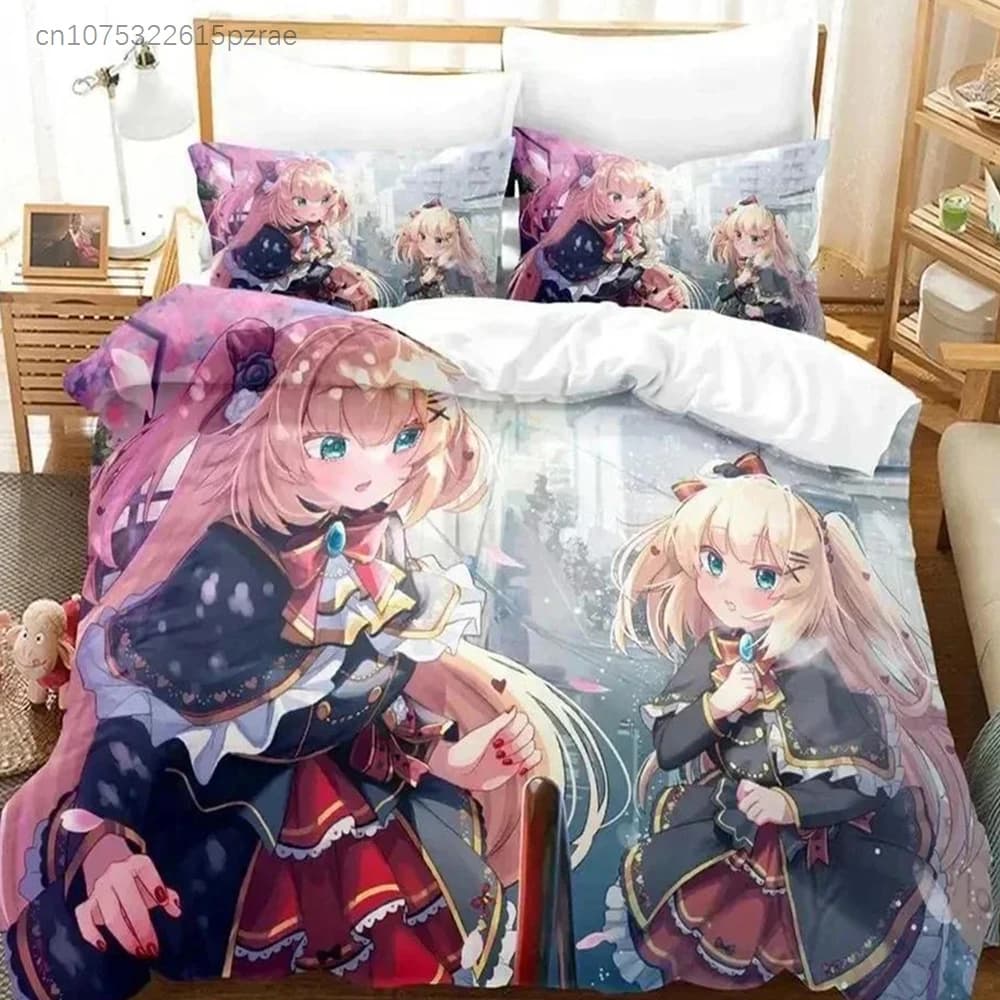 Kawaii Akai Haato Bedding Set Printed Bed Set With Pillowcase Bed Duvet Cover Soft Queen King Size Bedclothes Home Anime Bed