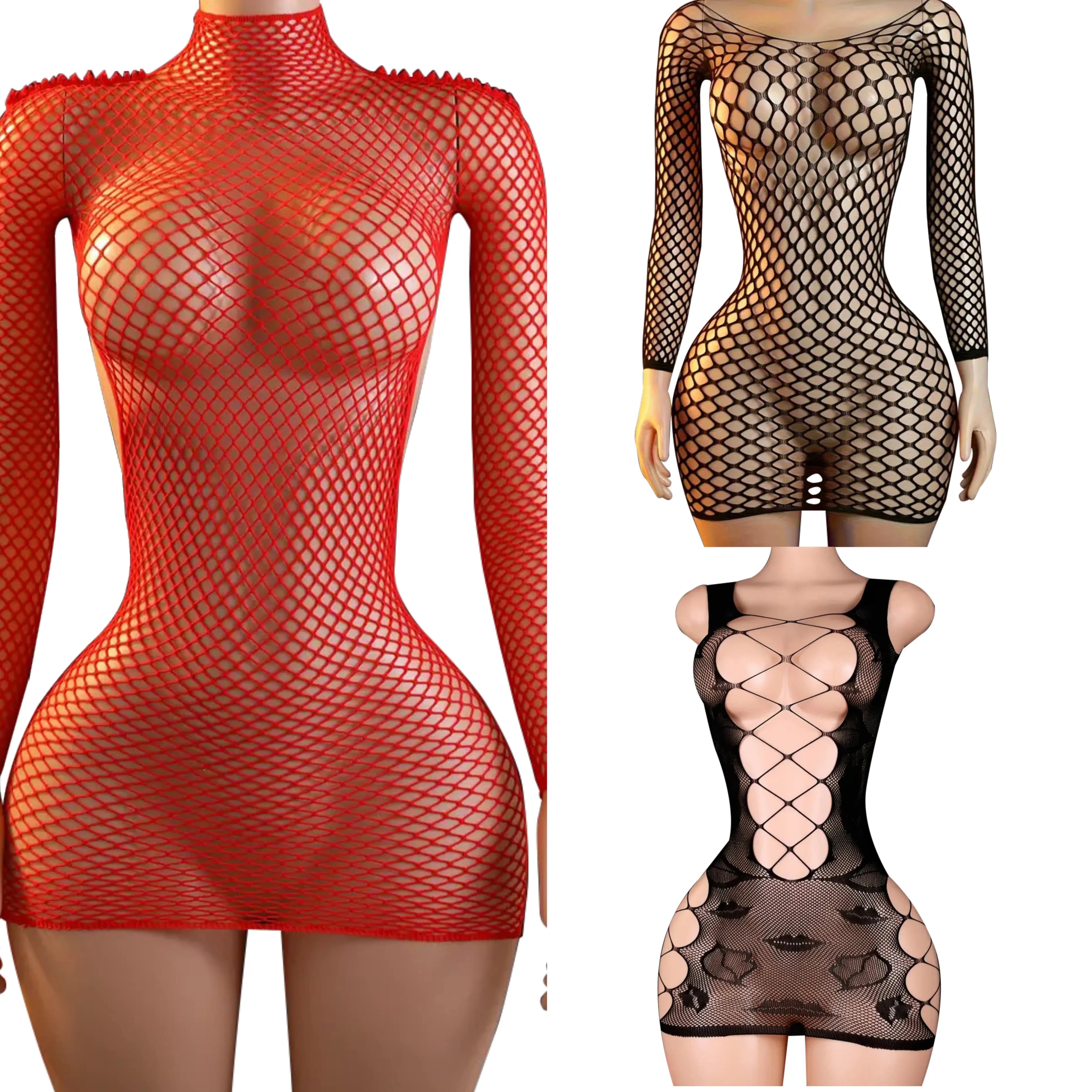 Pigiama sexy da donna, camicia da notte in seta ghiaccio sottile per primavera ed estate, abito da casa in rete, costumi erotici, body sexy