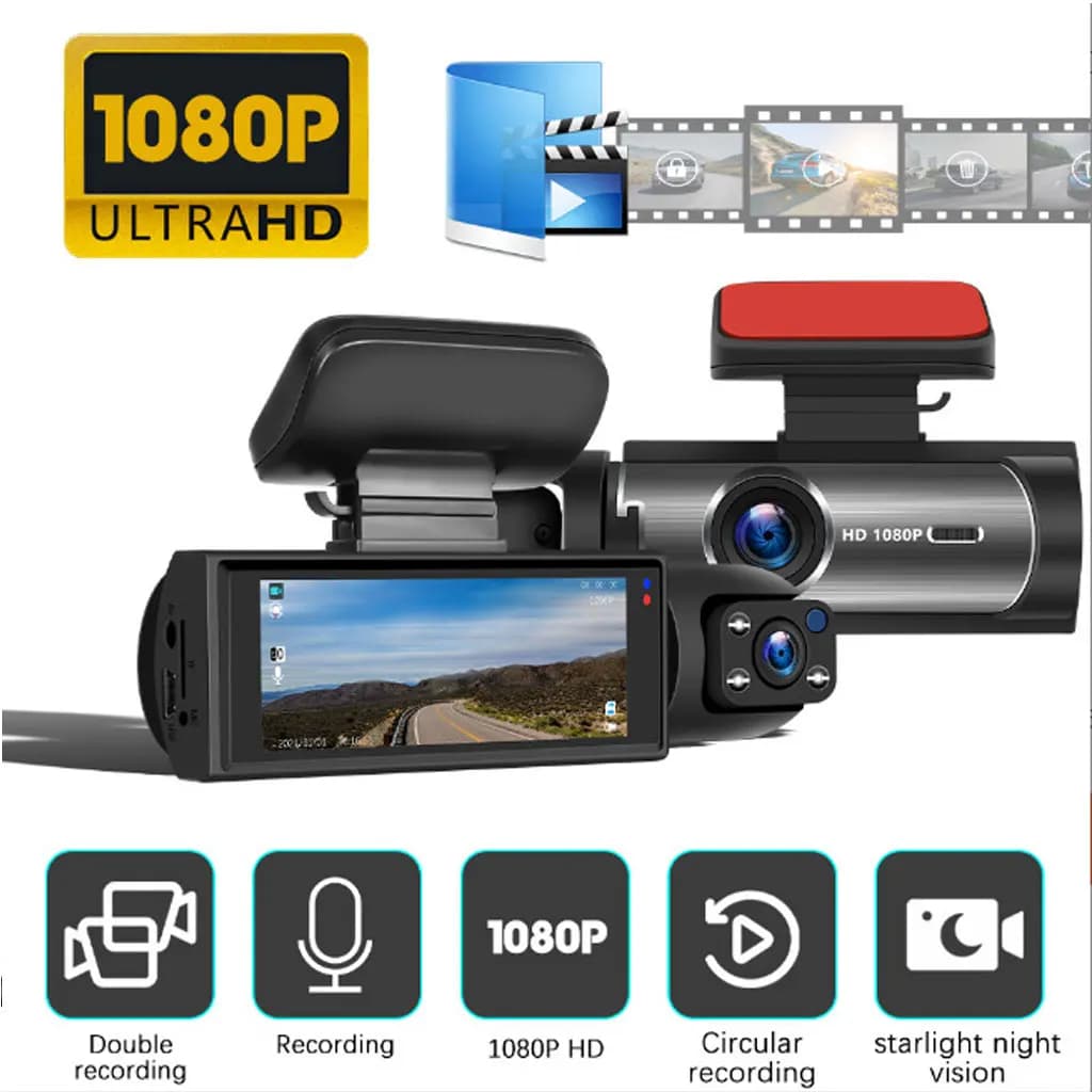 Dashcam Anteriore e Posteriore a Doppia Lente, Telecamera per Auto con Schermo IPS da 3,16 Pollici, Registratore Video HD 1080P con Visione Notturna IR, Sensore G, Monitor di Parcheggio ad Angolo Ampio, Telecamera da Cruscotto per Sorveglianza e Sicurezza Veicoli