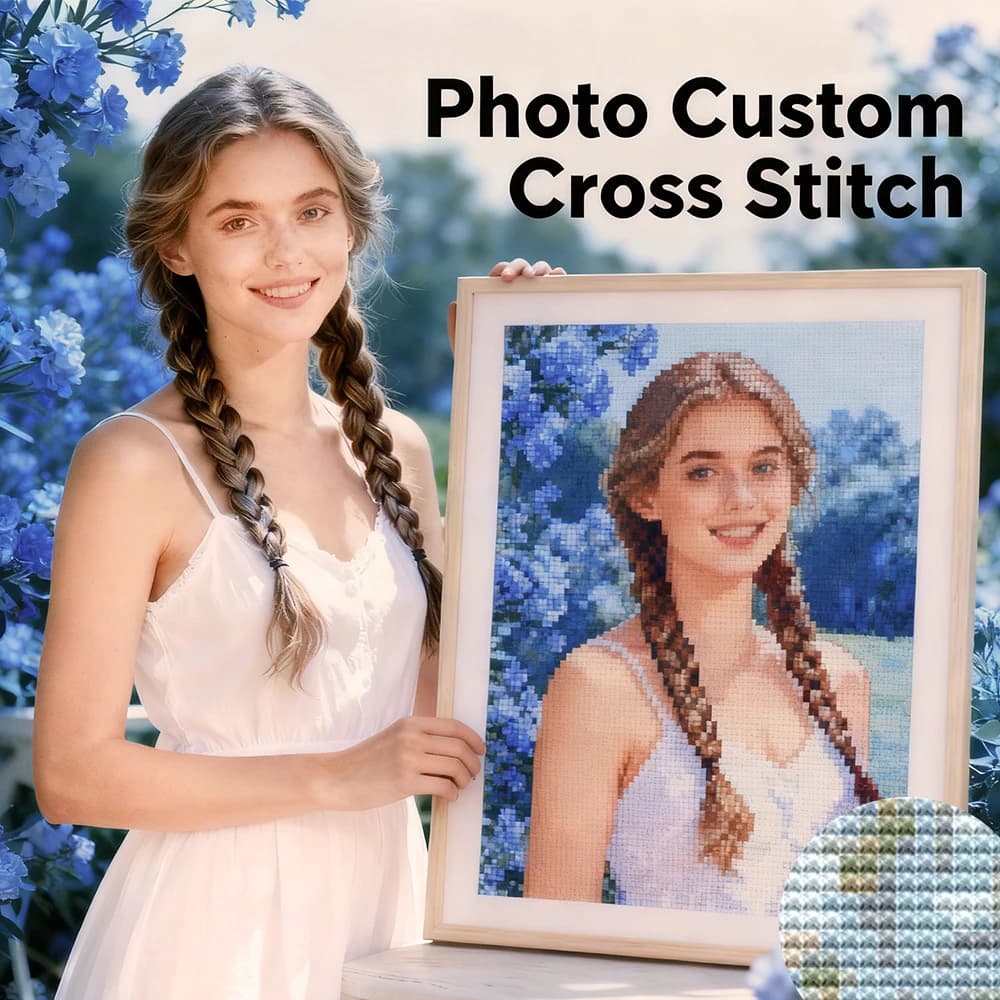 Huacan Kit punto croce Set di ricami fatti a mano personalizzati personali Foto regalo privato fai da te Decorazioni per la casa