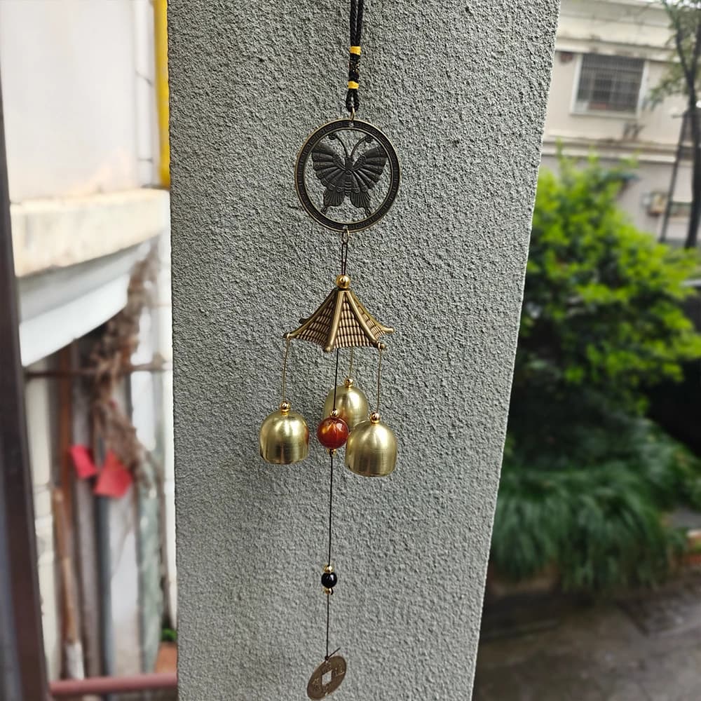 1 PC Lucky Wind Chimes Feng Shui Hanging Wind Chimes for Garden Good Luck Chinese Wind Bells with Coin Matel Bells Butterfly Cat