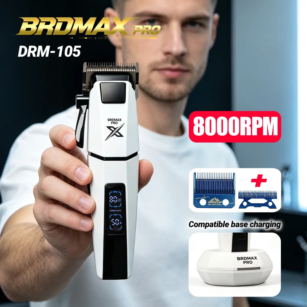 BRDCLIP DRM-105 Low Noise Professional Electric Hair Clipper 8000RPM High Speed Motor Men's Hen's Trimmer Barber Haircut Machine