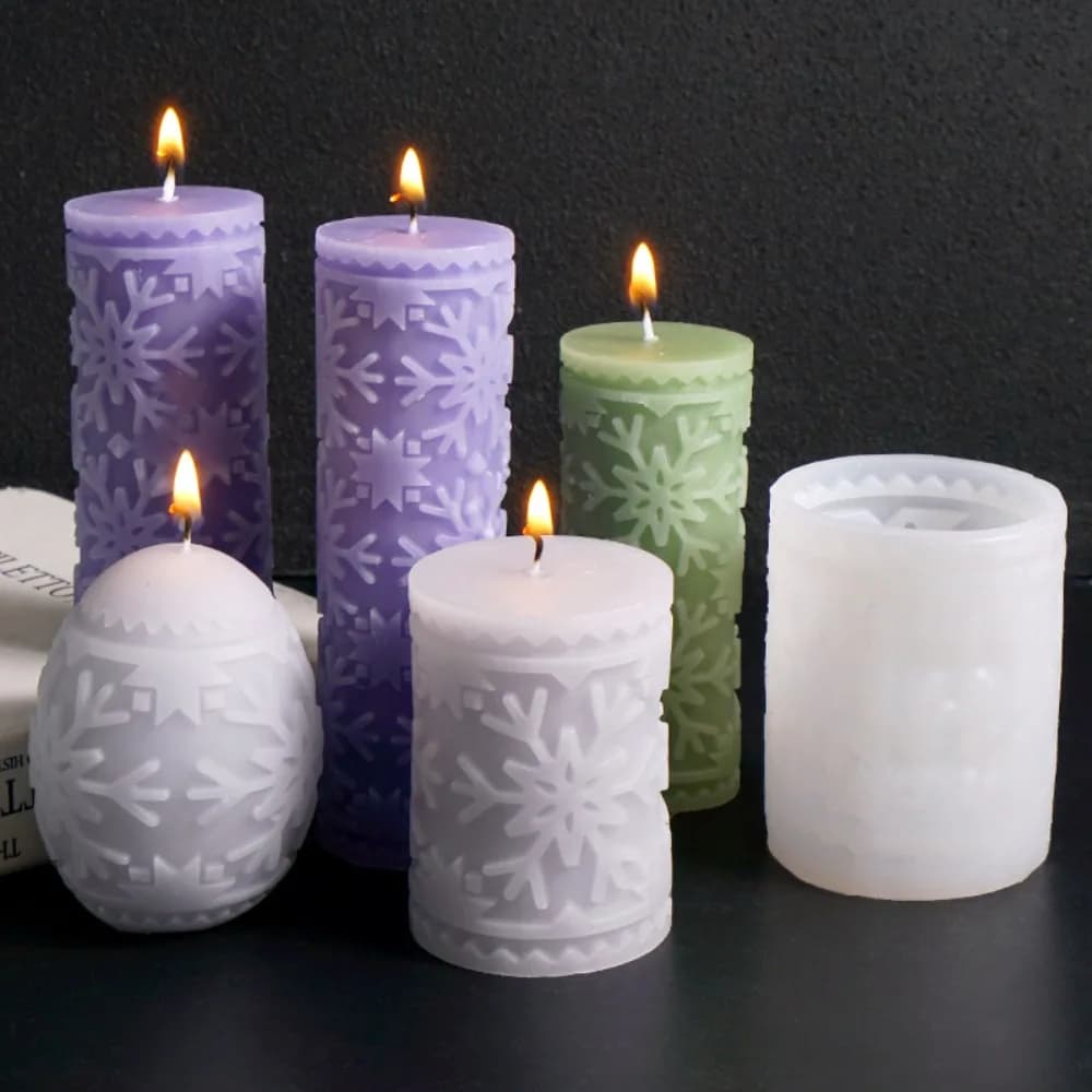 Christmas Snowflake Pillar Silicone Candle Mould Relief Flower Simple Style DIY Winter Resin Gypsum Decor Handmade Scented Gifts