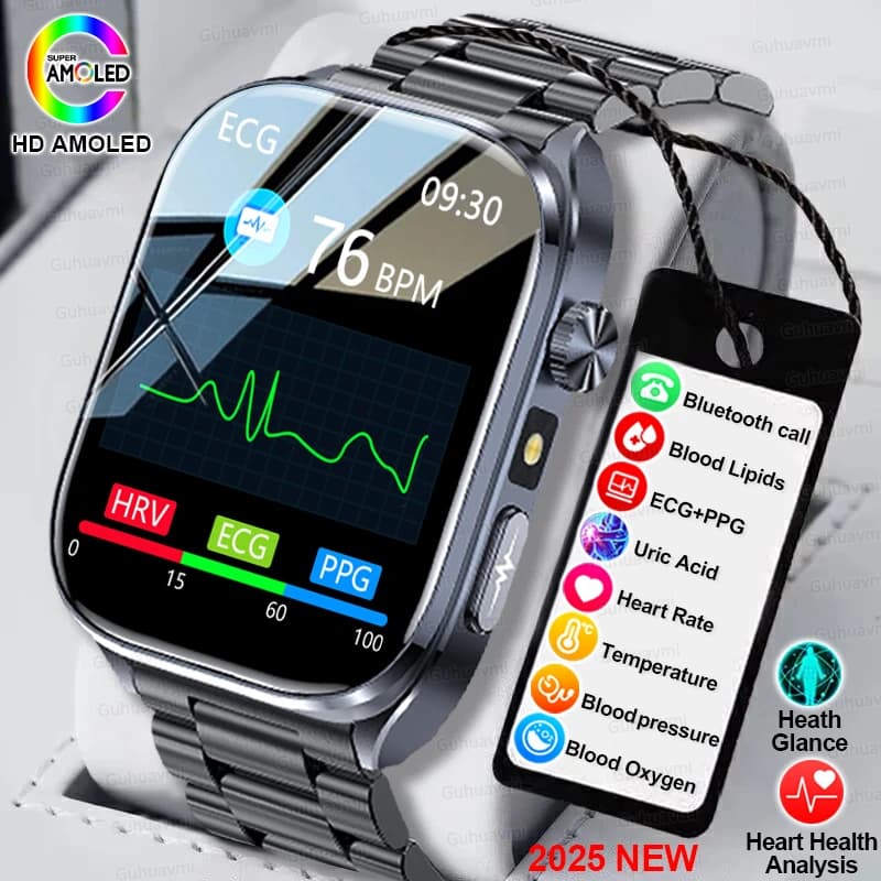 Nuovo Smartwatch ECG 2026 con Analisi Accurata della Salute Cardiaca, Analisi del Sangue, Lipidi, Pressione Sanguigna, Chiamate BT, per Uomo
