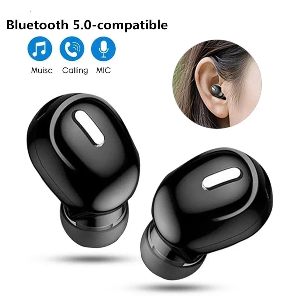 Mini auricolare wireless 5.0 compatibile con Bluetooth Riduzione del rumore nell'orecchio Sport con microfono Auricolare vivavoce per tutte le cuffie del telefono