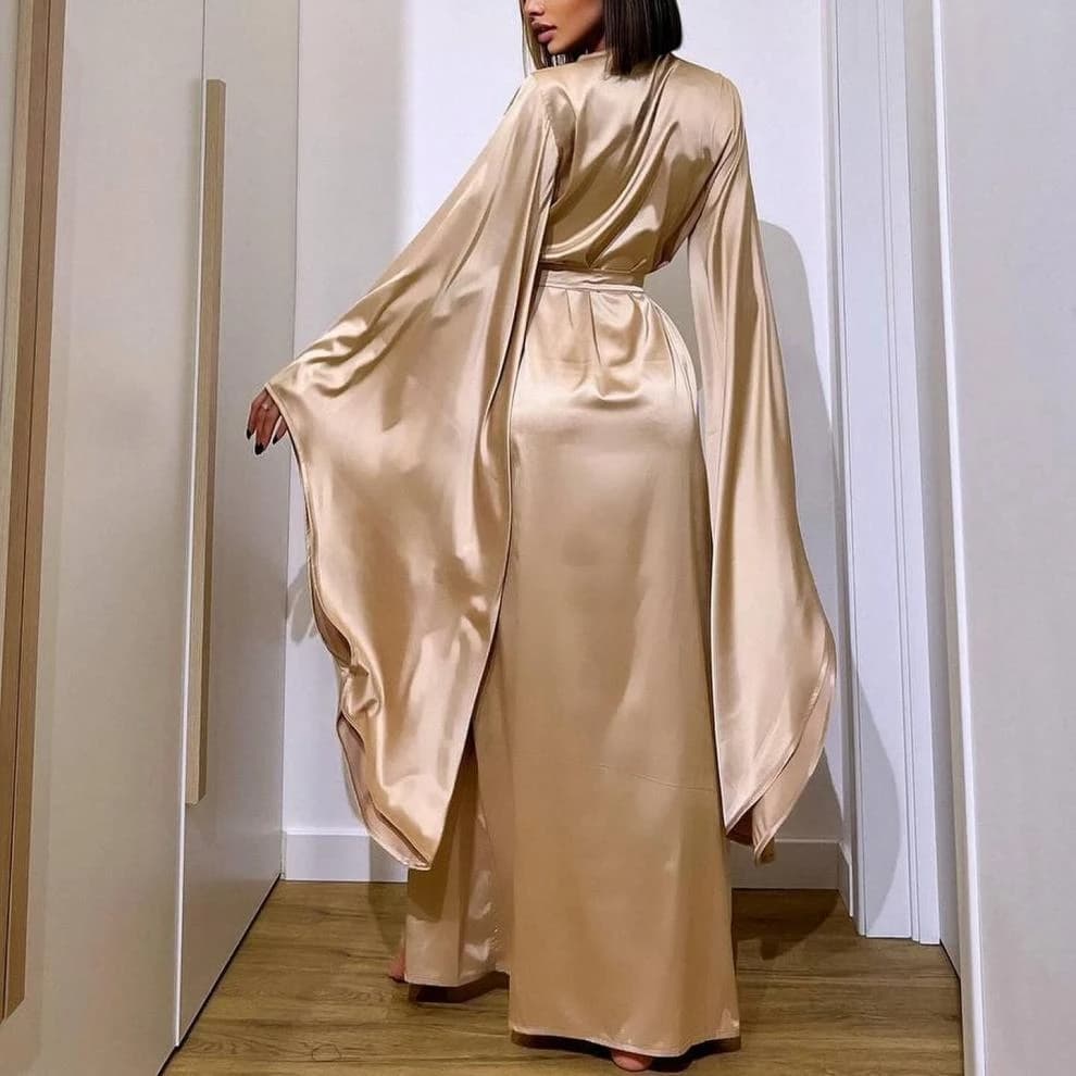 Elegante Vestaglia Extra Lunga da Donna, Abito da Casa Sexy in Raso di Seta, Kimono, Accappatoio, Camicia da Notte Primaverile Estiva, Abbigliamento Comodo per la Casa