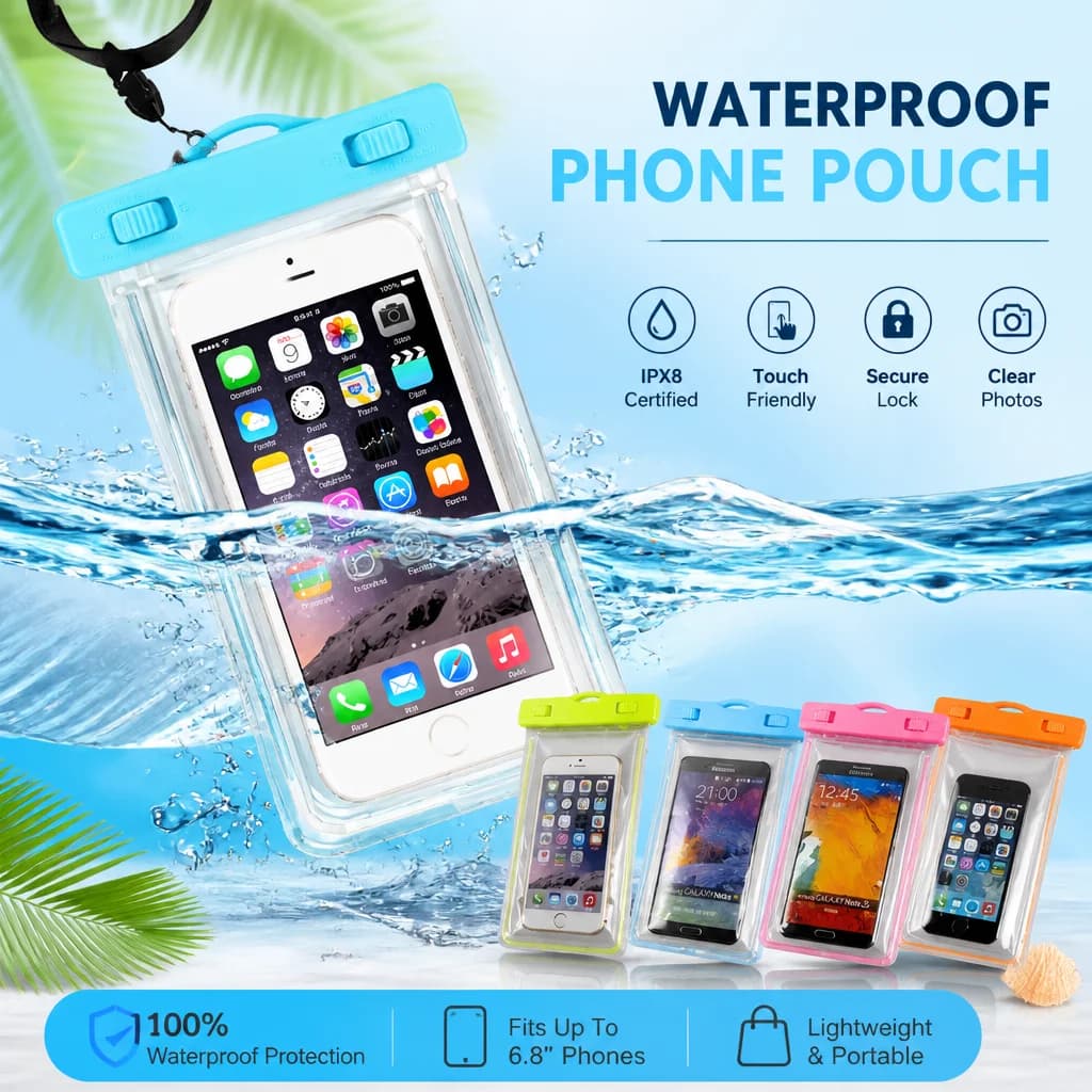 Universal Waterproof Phone Pouch Dry Bag for Swimming Beach Diving Snorkeling Water Sports up to 6 inch