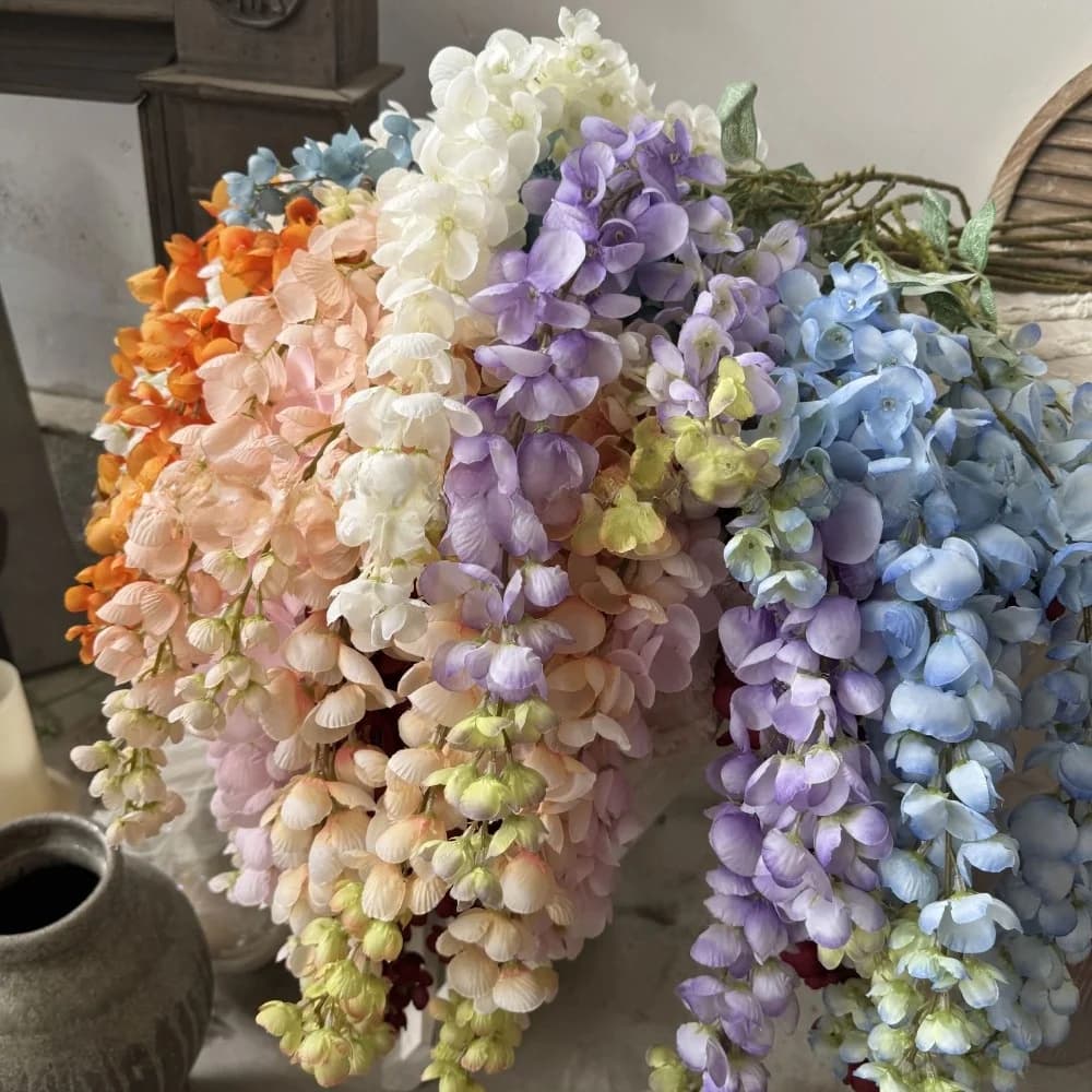 6 Forks Artificial Wisteria Flowers Bushy Vine Purple Artificial Faux Plants Vine Decorative Rattan Fake Flower String