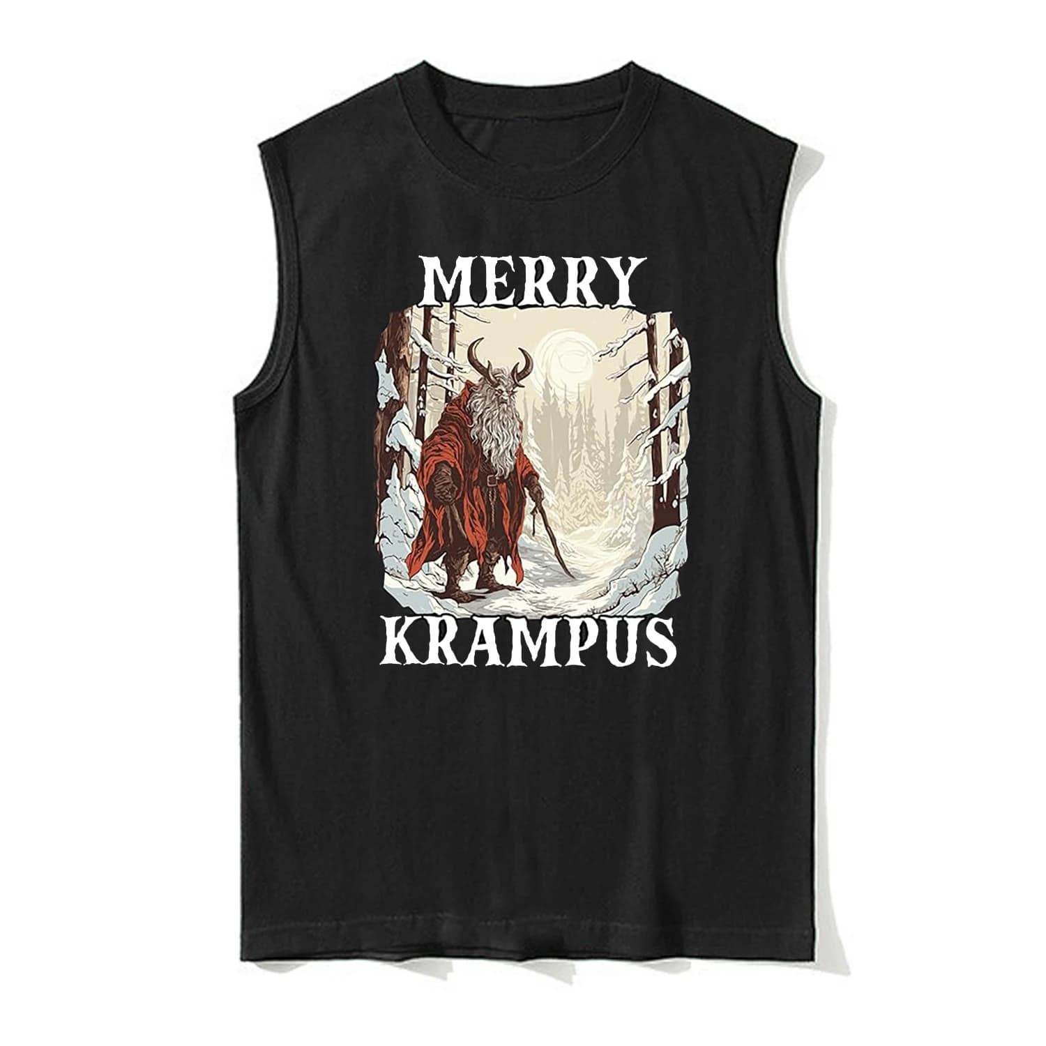 Retro Merry Krampus Christmas Gift Tank Top 100% Cotton O-Neck Casual Mens Vests Sleeveless T-shirt Xmas Streetwear