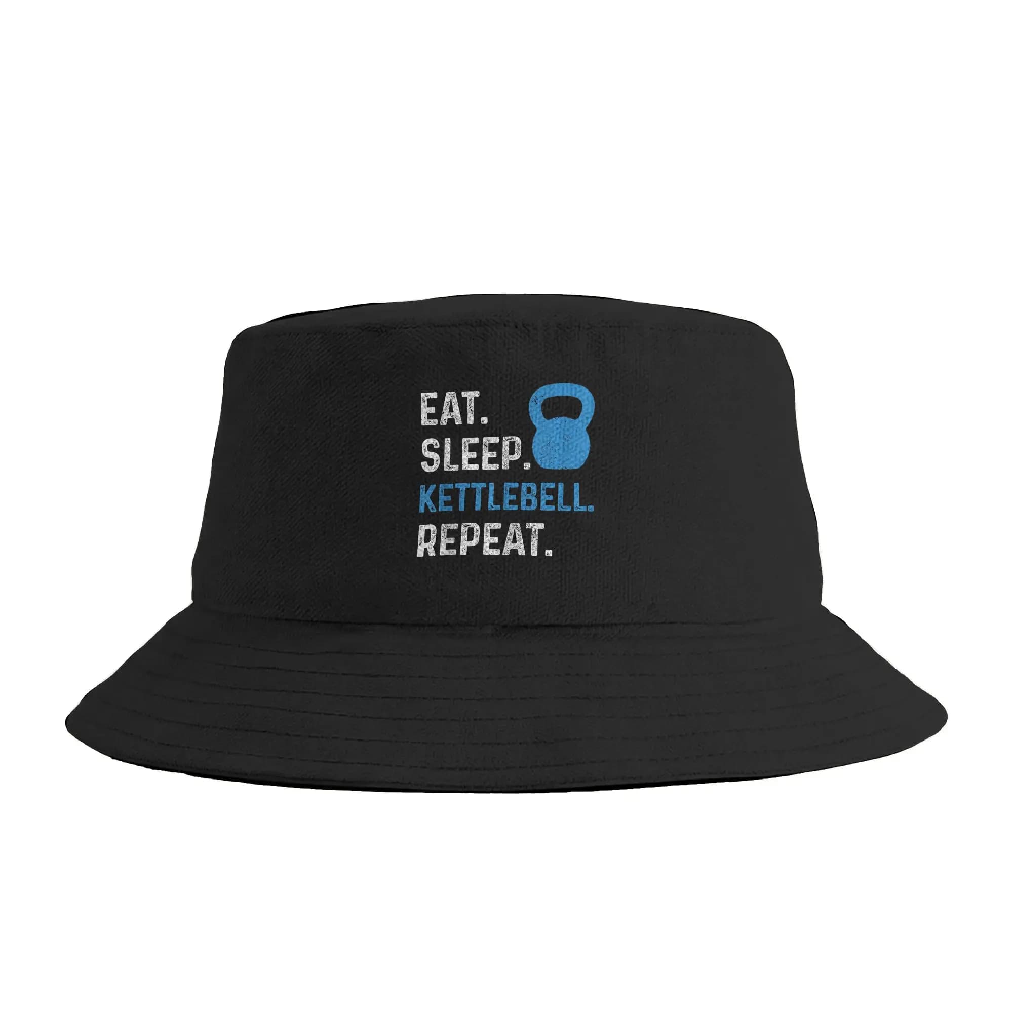 Eat Sleep Kettlebell Repeat Fitness Gym Bucket Hat Outdoor Fisherman Caps Foldable Fishing Sun Hats For Unisex Funny Custom Cap