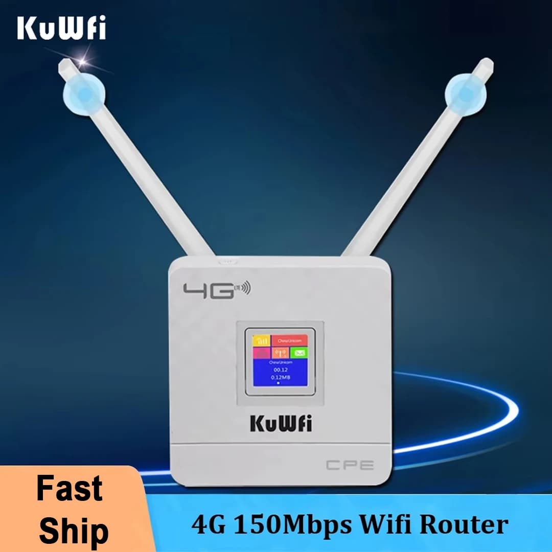 Router KuWfi 4G LTE CPE Router wireless 300Mbps Doppie antenne esterne Modem Wifi 4G con porta RJ45 e slot per scheda SIM per la casa