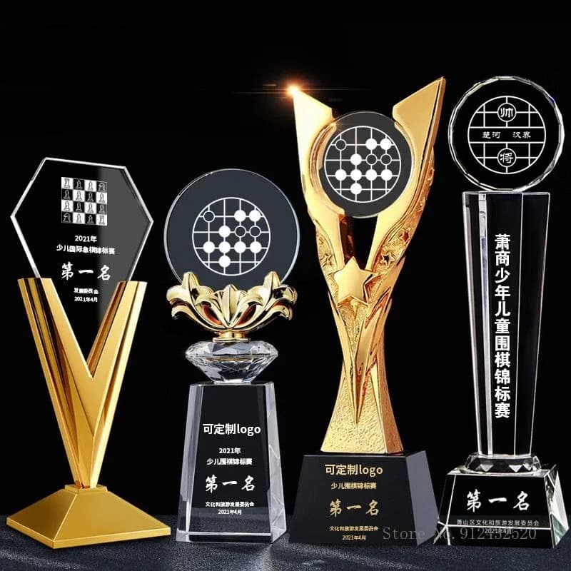 Customized Go Crystal Trophy Excellent International Chess Gobang Checkers Competition Homedecor Award Honor Lettering Medal 1Pc