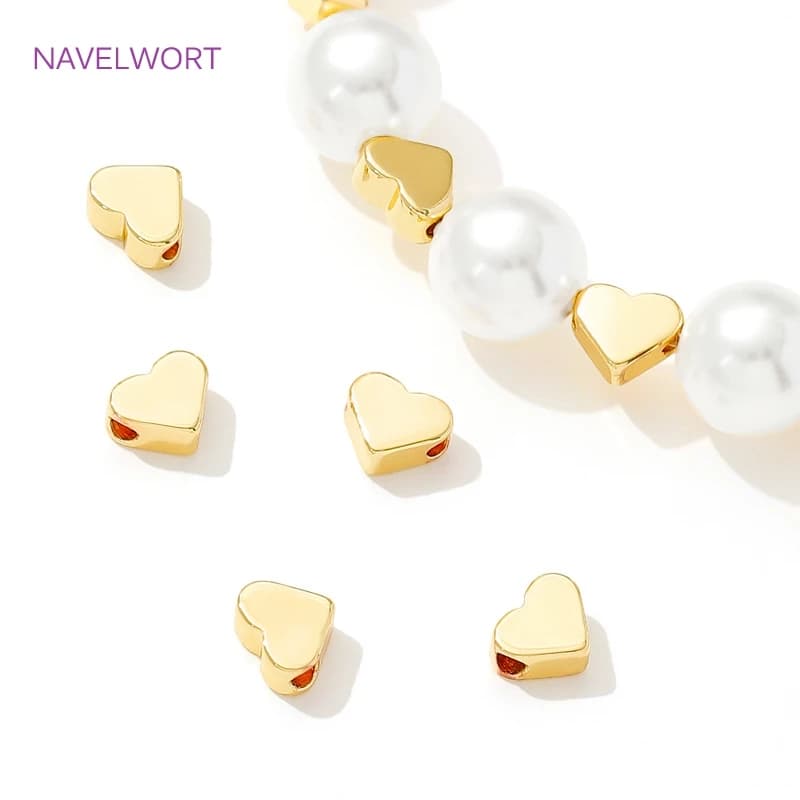 Perline distanziatrici a forma di cuore in ottone placcato oro 18 carati per la creazione di braccialetti, separatori per perline, accessori fai da te per gioielli con perline.