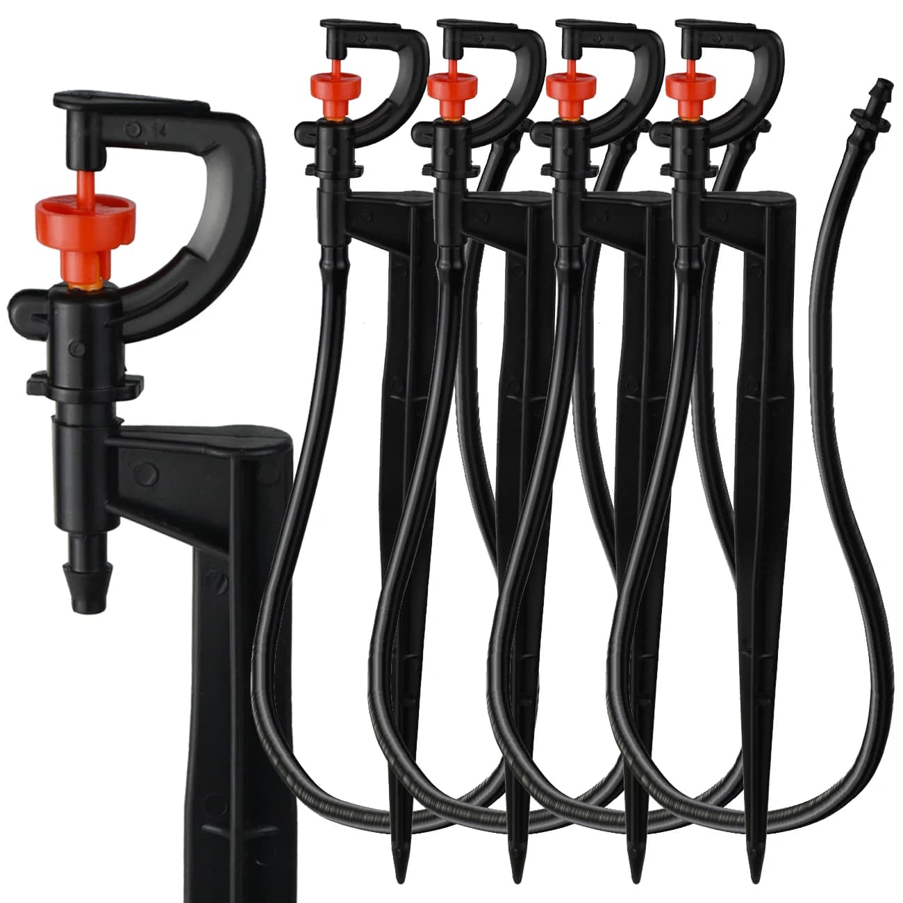 Set di 5 Irrigatori Rotanti da 1/4'' su Palo con Tubo da 4/7mm per Kit di Irrigazione a Goccia, Sistema di Irrigazione per Giardino, Fiori e Piante