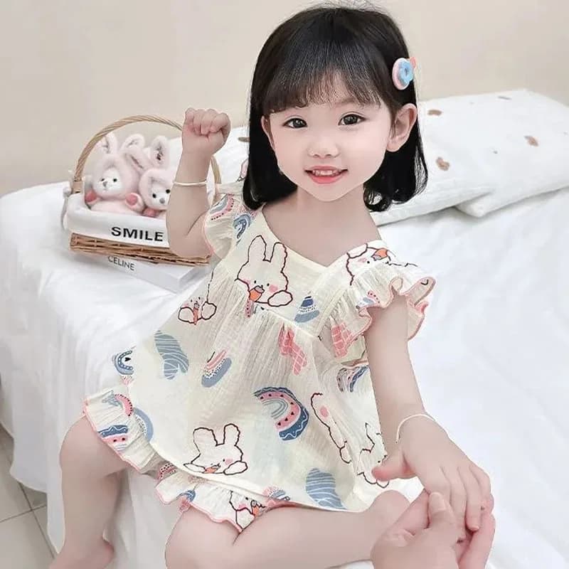 Pigiama estivo da ragazza stile Little Fresh Pantaloncini a maniche corte Set Pigiama con cinghie appese Comodo abbigliamento per la casa Set da 2 pezzi
