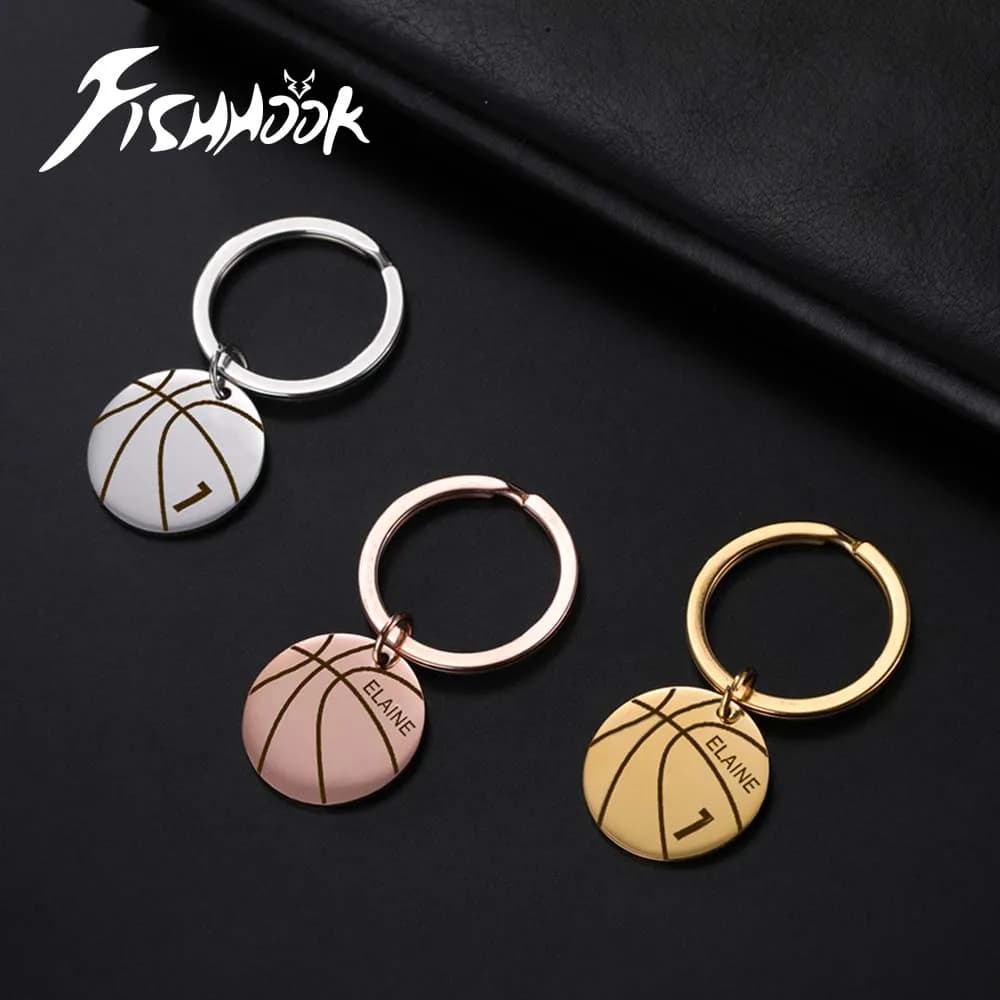 Custom Custom Basketball Keychain Engraved Gift Name For Women Father Dad Baby Jewelry Hip Pop Stainless Steel