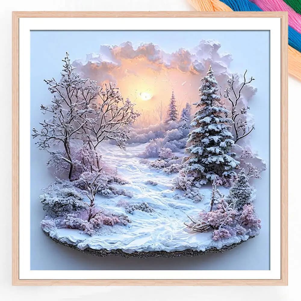 New Arrivals Print Canvas Painting 11ct Cross Stitch Kit Winter Landscape Sunset Handmade Gift for Living Room