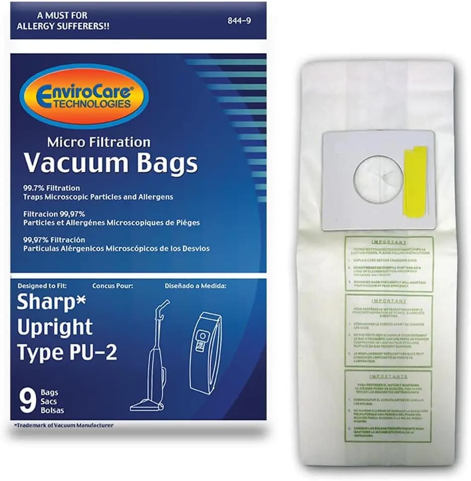 Sacchetti di ricambio per aspirapolvere con microfiltrazione per Sharp PU-2 Uprights, confezione da 9