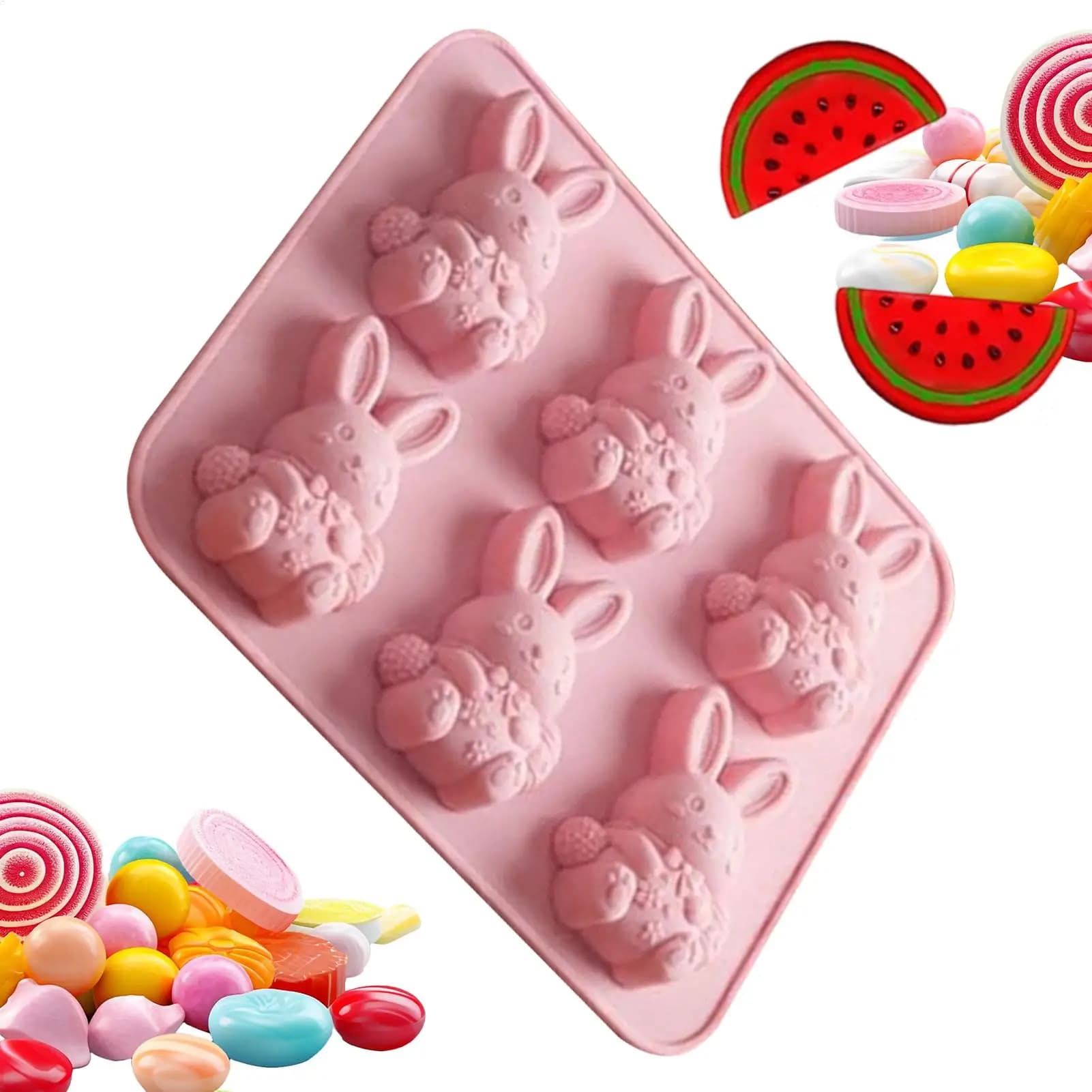 Simpatico stampo in silicone a forma di coniglietto pasquale - Stampo 3D a 6 fori per cubetti di ghiaccio e dessert. Perfetto per feste di Pasqua, celebrazioni primaverili, bambini