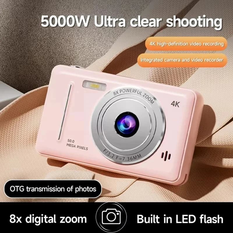 4K 50MP CCD Camera HD IPS Screen Autofocus 8X Dual Lens LED Flash Vlogging Camcorder for Student Video Photo Filming