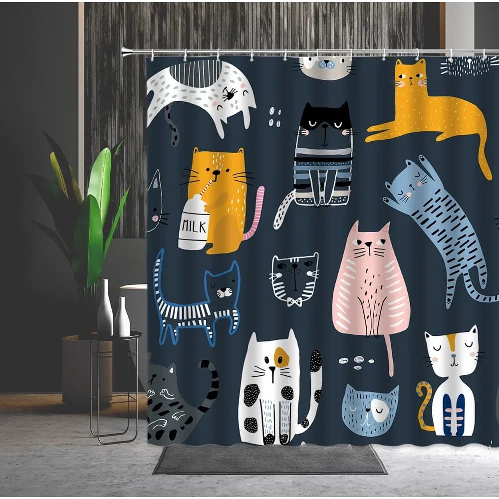 Tenda da doccia per gatti divertenti Simpatico cartone animato Leone Dinosauro Animale Schermo per vasca da bagno Tende in poliestere impermeabili per bagno WC per bambini