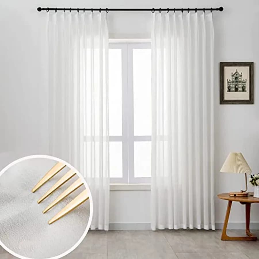Pinch Pleated Sheer Curtains 102 Inch Length 2 Panels for Living Room Bedroom Lightweight Light Filtering Semi Sheer Chiffon Cu