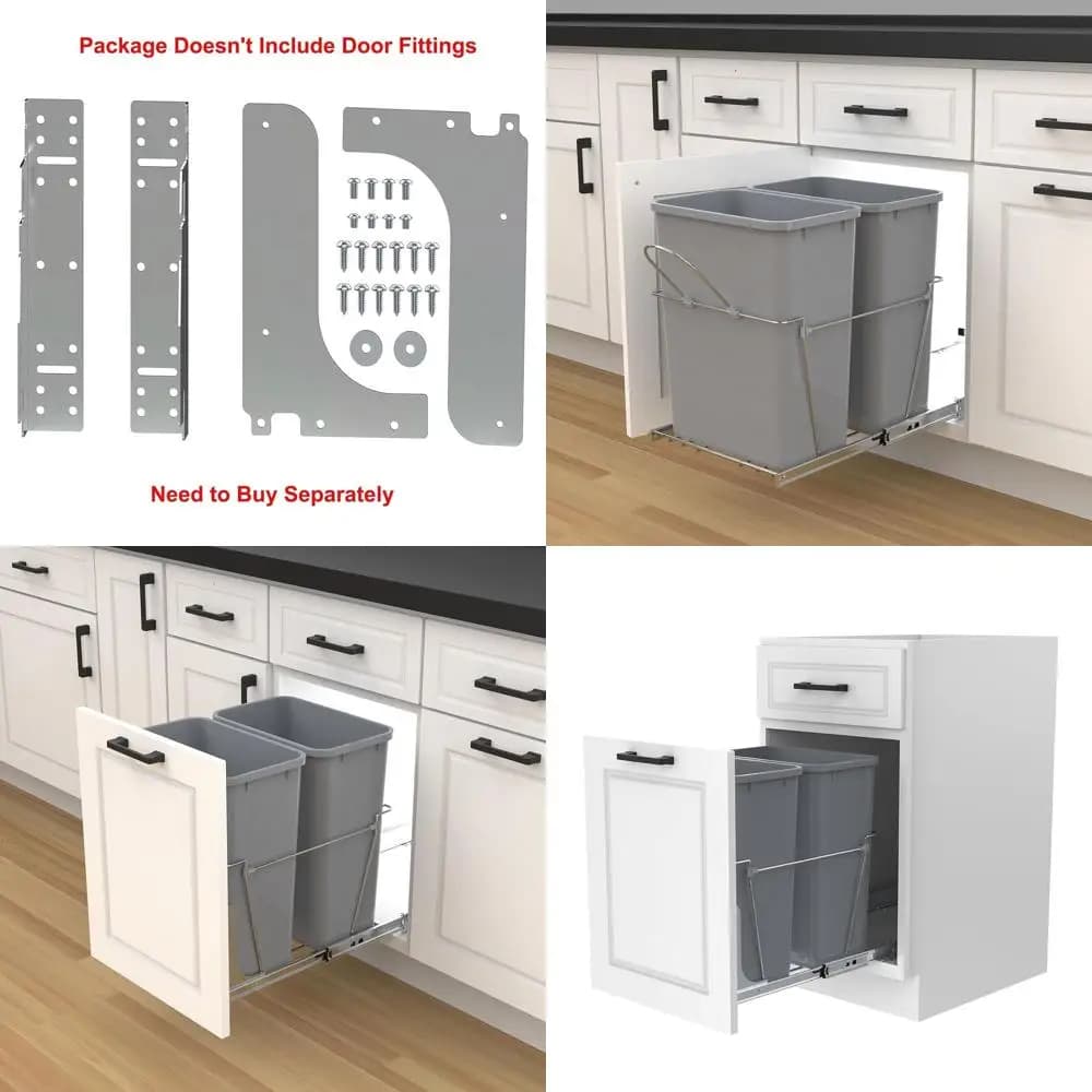 Cestino per Rifiuti da Cucina a Doppio Scomparto con Contenitori da 35QT e Bidone per Riciclaggio a Montaggio Inferiore