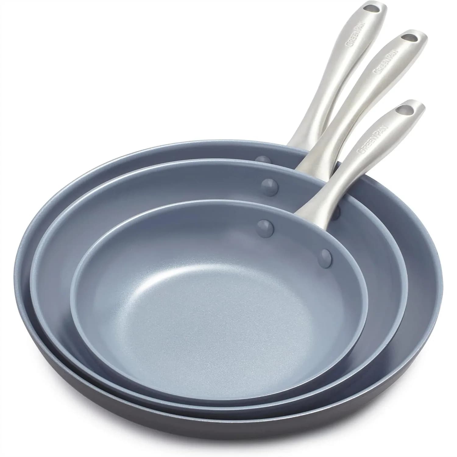 Set di Padelle Antiaderenti in Ceramica 8 10 12 Pollici con Manici in Acciaio Inossidabile