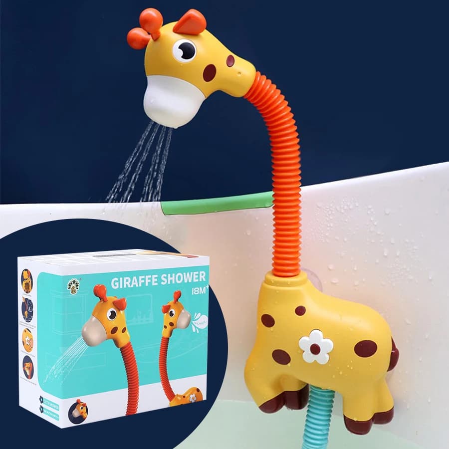 Doccia con irrigatore per cervi, doccia per bambini girevole a 360 gradi scalabile con giraffa, doccia e giocattolo per giocare con l'acqua