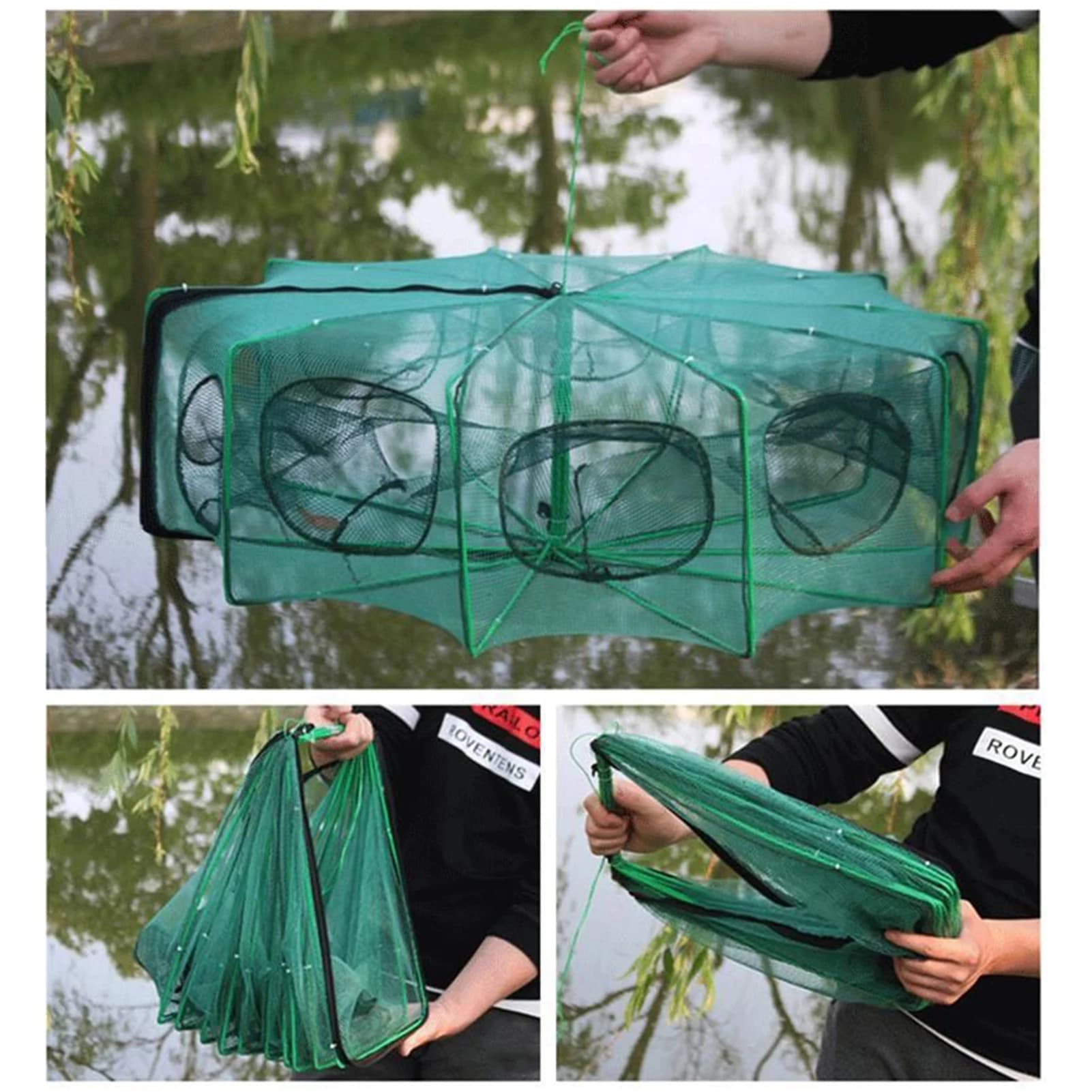 50/60/70 centimetri Rete Da Pesca Automatica Pieghevole Portatile Mosca Pesce Maglia Per La Carpa Crucian Granchio Gamberetti Aragosta Multi Fori rete per pesci