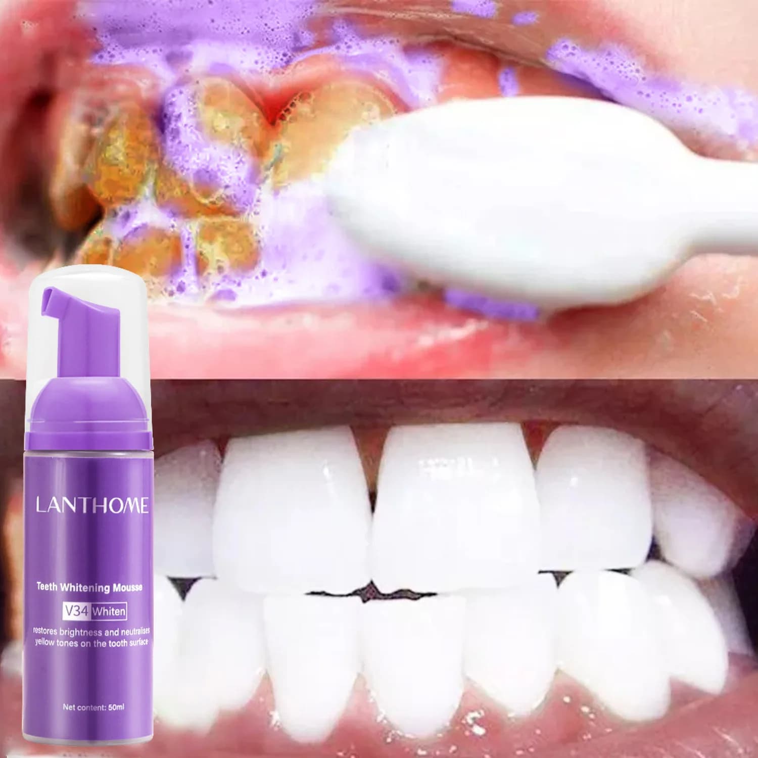 V34 Mousse sbiancante per denti Dentifricio Rimuovi macchie di placca Pulizia Igiene orale Sbiancamento Strumenti dentali Alito fresco Cura dei denti