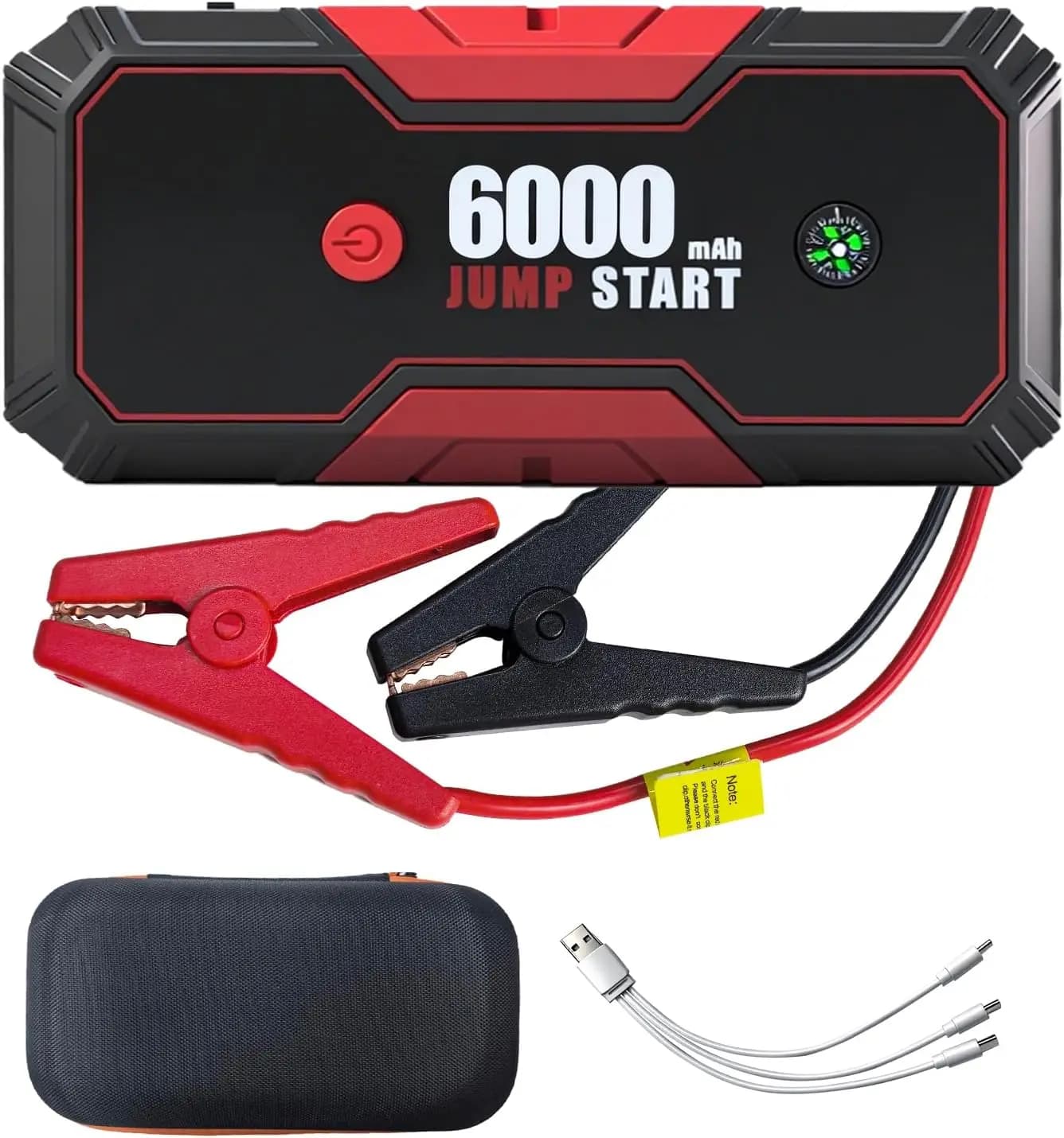 Avviatore di emergenza per batteria per auto 6000A, salvadanaio portatile 12V con Power Bank, doppia uscita, luce LED, cavi rossi neri