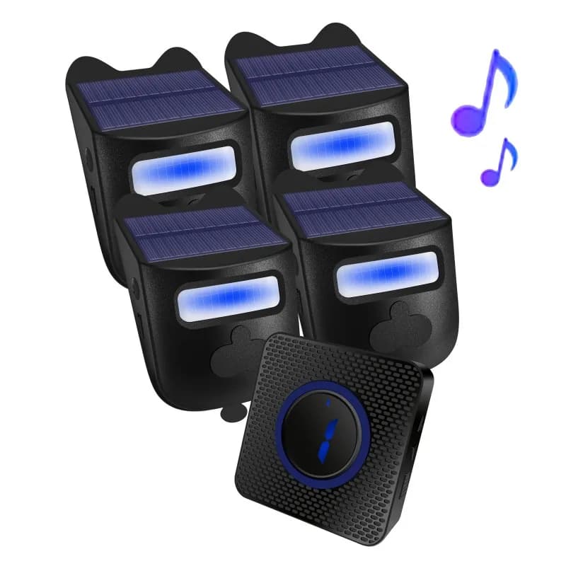 Set Campanello Wireless con Rilevamento di Movimento, Ricevitori, Allarme con Sensore, Nessun Pulsante Richiesto, Sensore Ricaricabile Solare