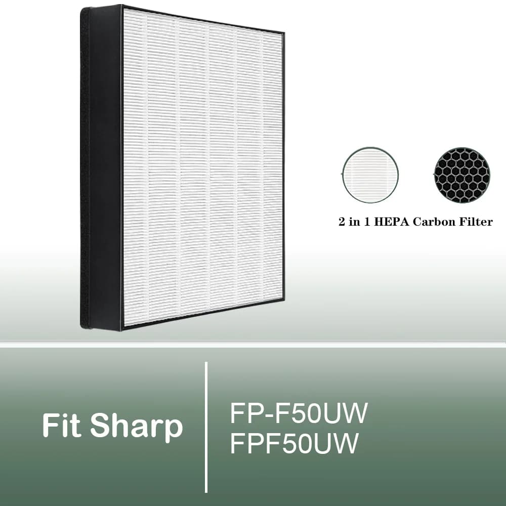 Filtro di Ricambio FZ-F50HFU 2 in 1 True HEPA a Carboni Attivi per Purificatore d'Aria Sharp Modello FP-F50UW FPF50UW FZF50HFU