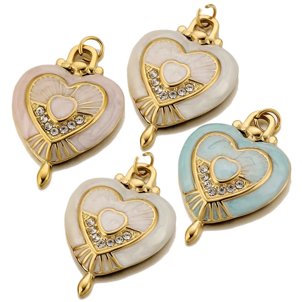 3pcs Stainless Steel Vintage Enamel Heart Charms Sun Pattern Heart Pendant for Necklace Bracelet Earring Jewelry Making Supplies