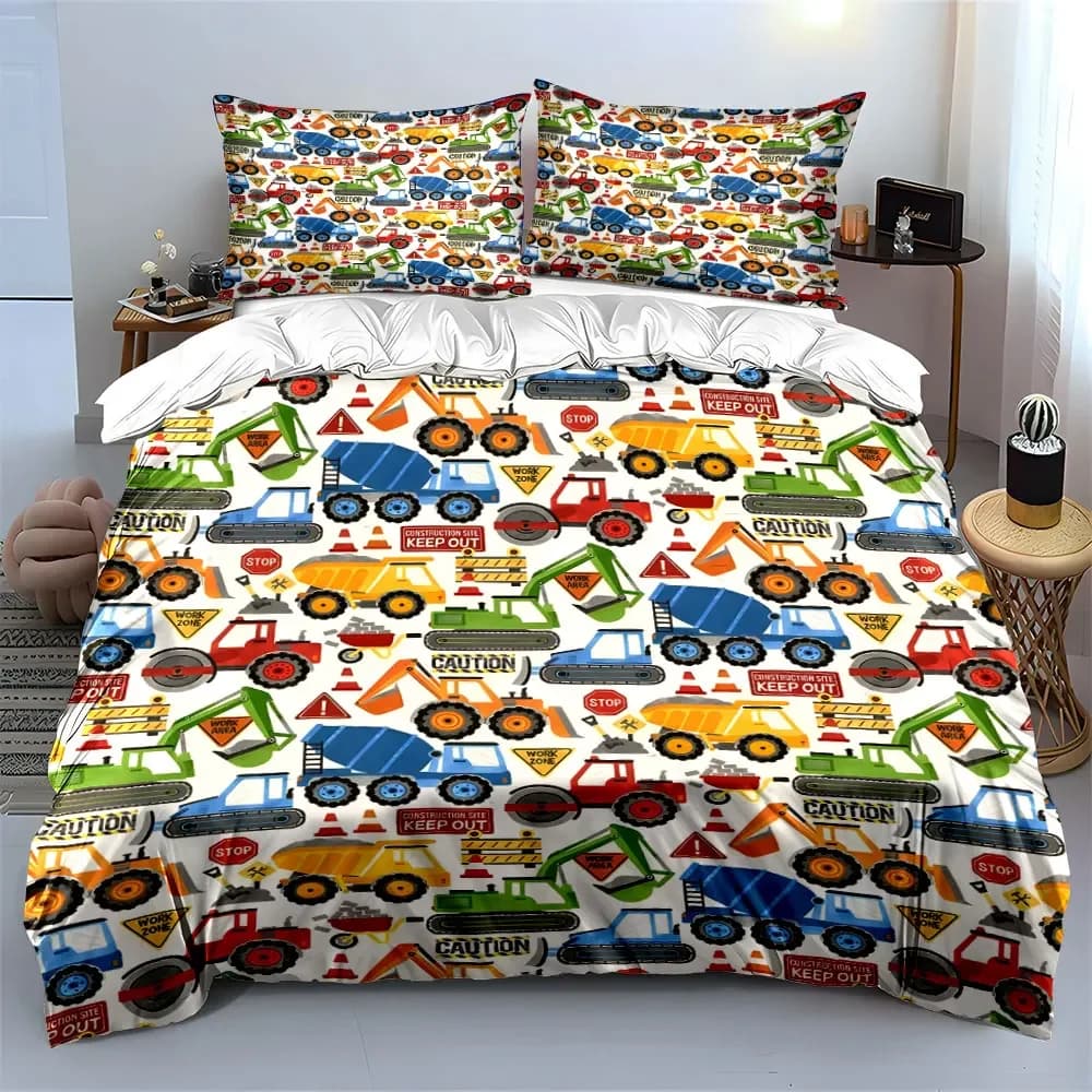 "Construction Vehicles Kids Room Decor" Soft Comfortable Duvet Cover Bedding Set Included 1*Duvet Cover & 2*Pillowcases, gift