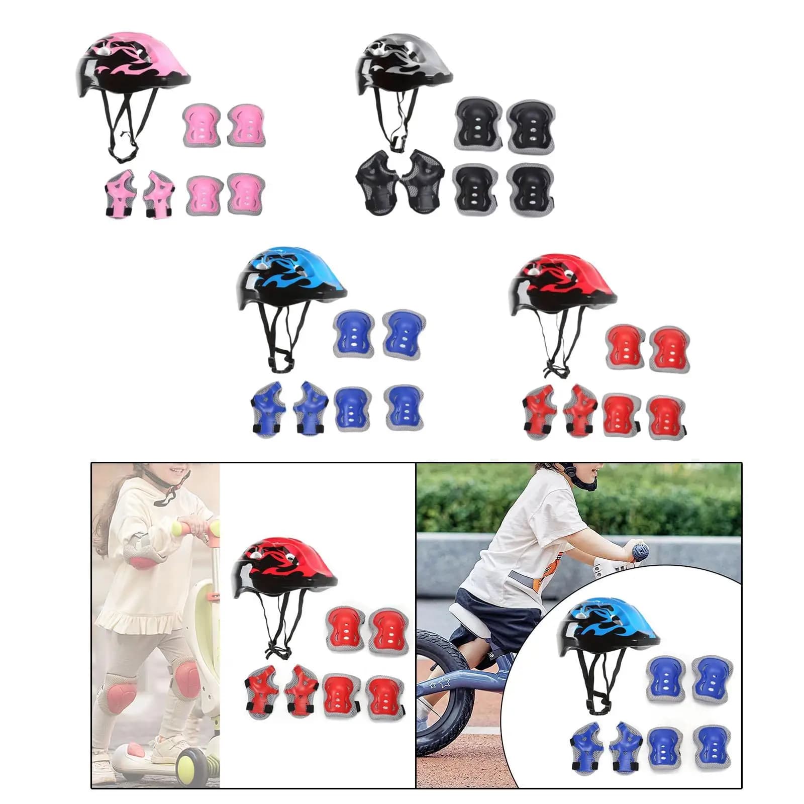 Set of 7 pieces: Bike helmet for children, skateboard helmet for boys, shockproof, portable