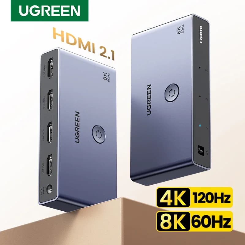 UGREEN HDMI Switcher 2.1 8K 60Hz 4K120Hz HDMI compatible switch 3 in 1 output with Xbox PS5 monitor remote control converter