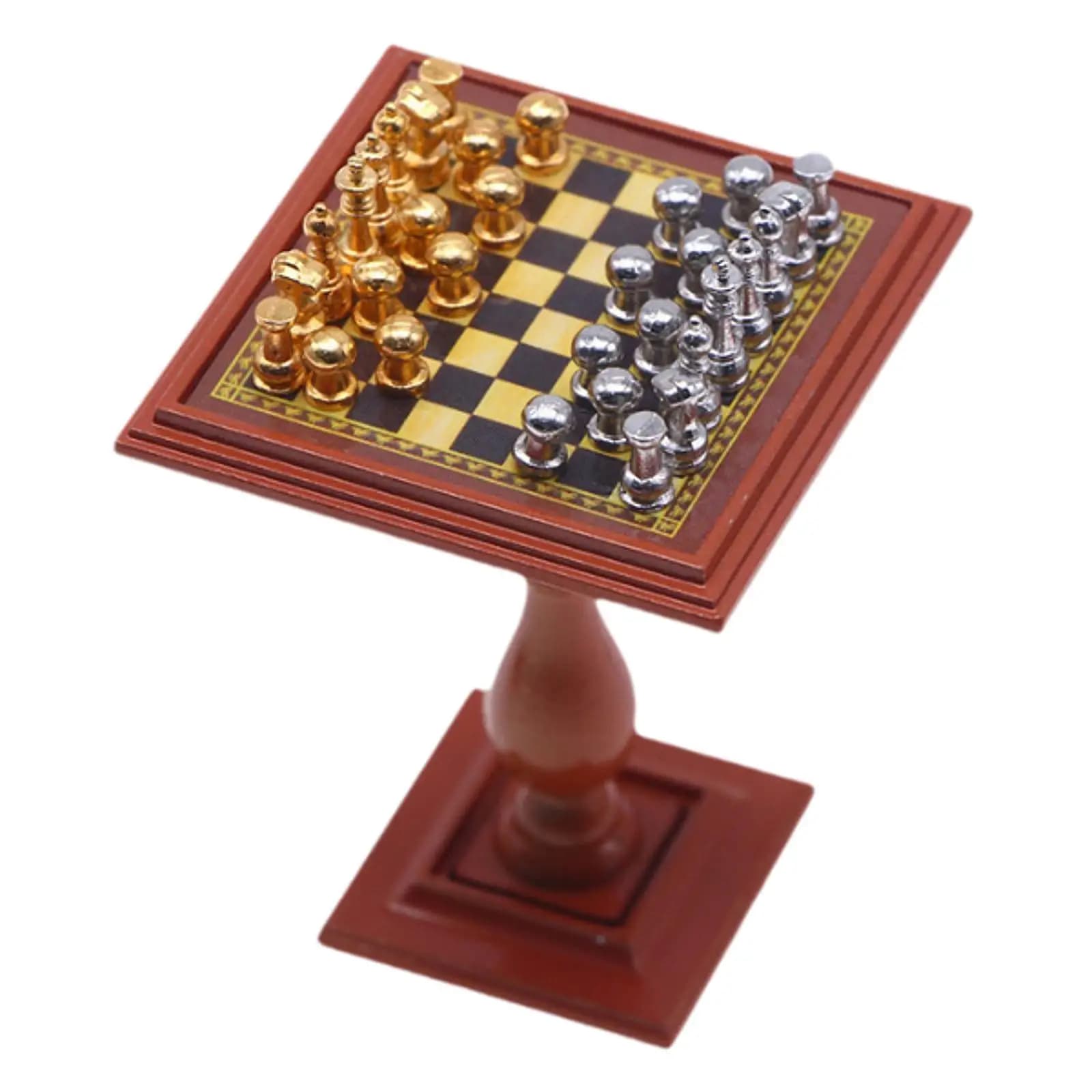 Set di Scacchi in Miniatura per Casa delle Bambole, Scacchi in Miniatura da Tavolo in Oro e Argento