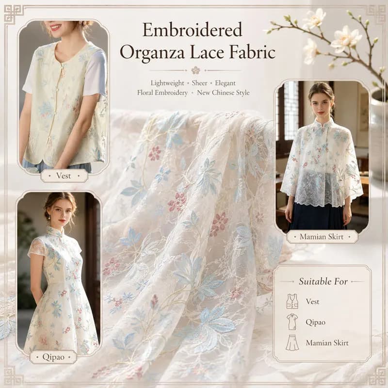 130x90cm Exquisite Flower Embroidery Double Layer Organza Lace Mesh Fabric Wedding Dress Lace Accessories DIY Clothing Fabric