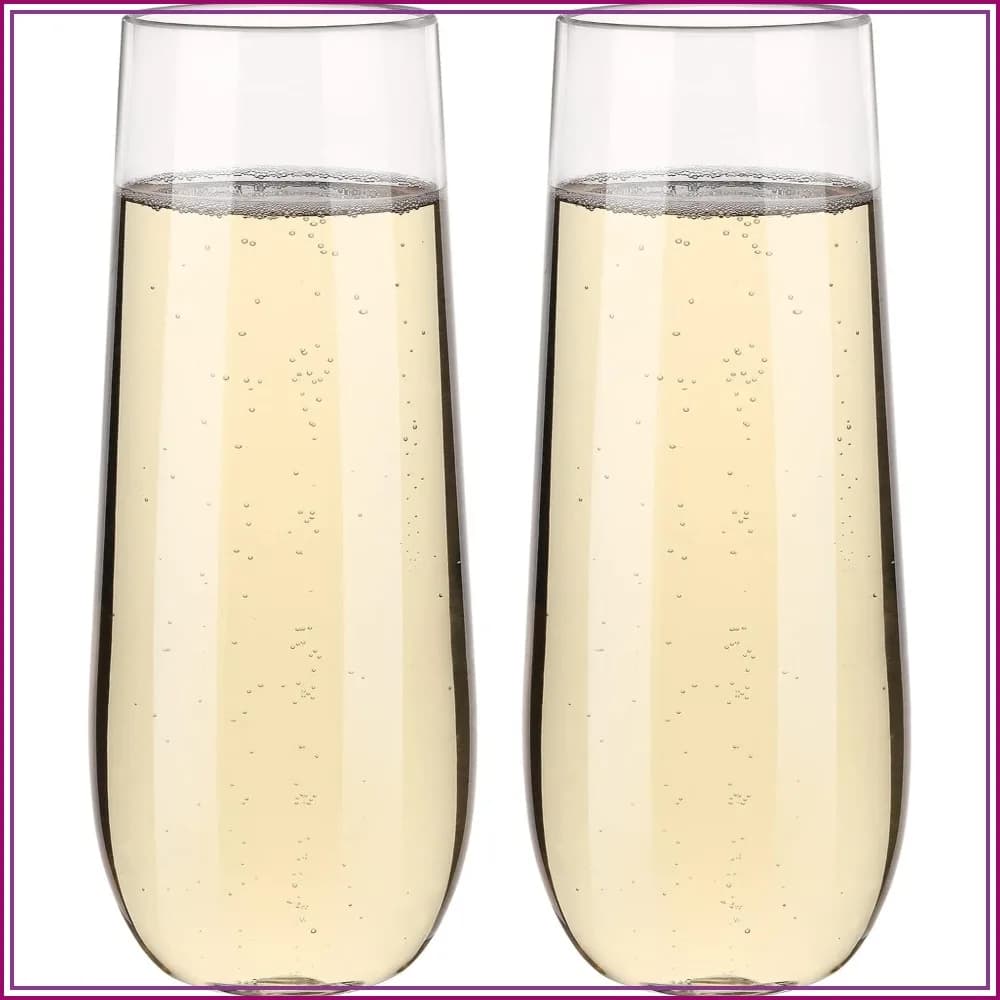 2PCS 12oz Tritan Plastic Champagne Flutes, Stemless Shatterproof Wine Glasses for Parties