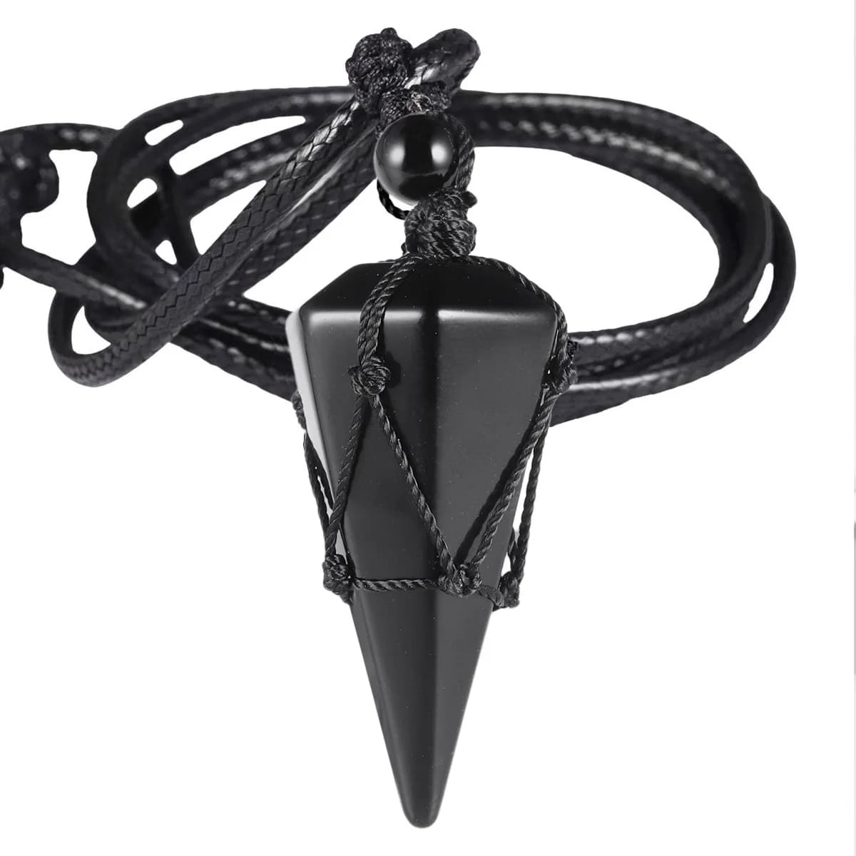 Ciondolo a punta esagonale in pietra naturale Pendolo a forma di cono Cavo nero Collana regolabile Regalo di gioielli di guarigione Reiki in cristallo
