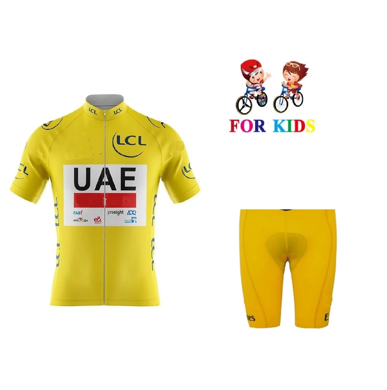KID'S UAE TEAM TDF GIALLO Children's Cycling Knife Short sleeve Bike clothing with shorts Ropa Cycling