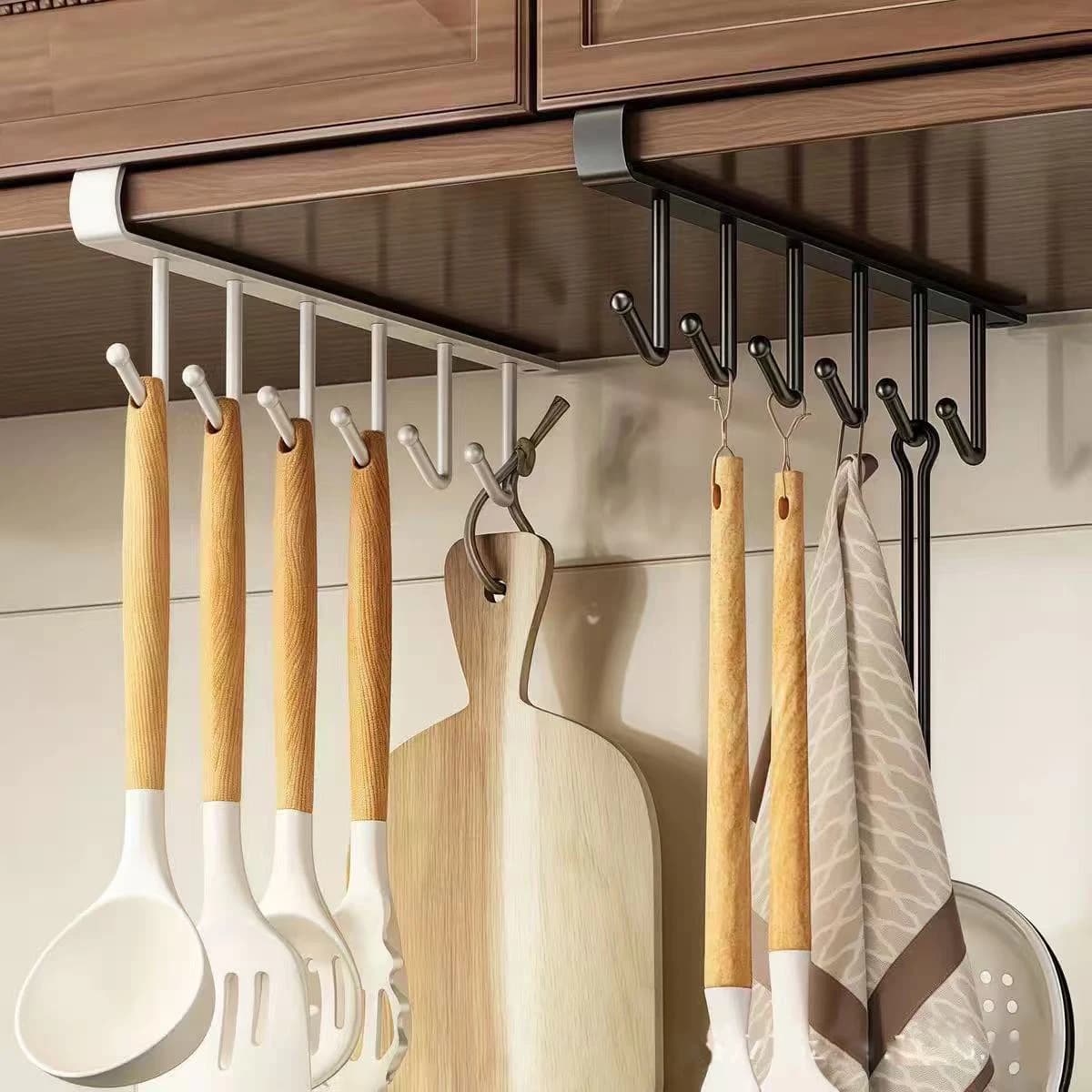 1pc Wrought Iron 6 Hooks Kitchen Bathroom Bedroom Hanging Rack Multifunctional Can Be Hung Vertically or Horizontally