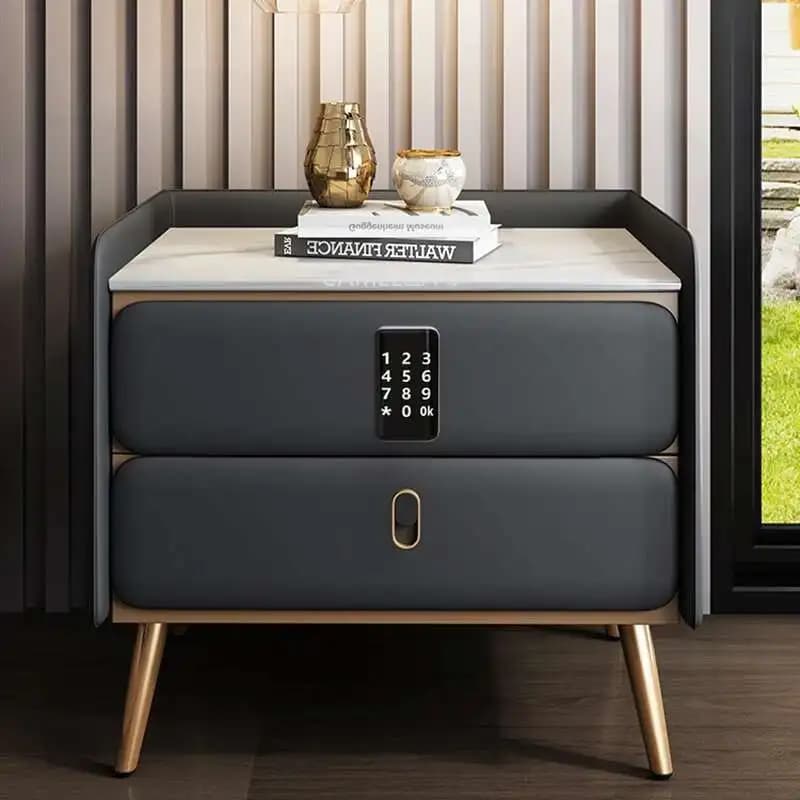 Armadietto multifunzione Accento Armadietto per camera da letto Vanity di lusso Comodino intelligente Comodino ad angolo di ricarica con blocco password