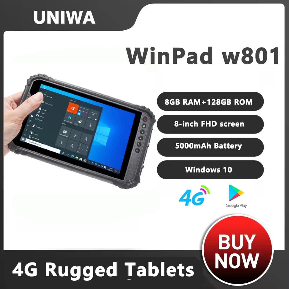 UNIWA WinPad W801 Tavolette robuste 4G 8” FHD 8GB RAM+256GB ROM 13MP 5000mAh IP65 Windows industriali Intel I5 NFC Navigazione GPS
