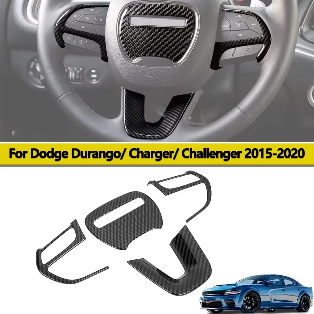 Copertura Decorativa per Volante in Fibra di Carbonio per Dodge Challenger e Dodge Charger 2015-2020, Accessori Interni per Auto