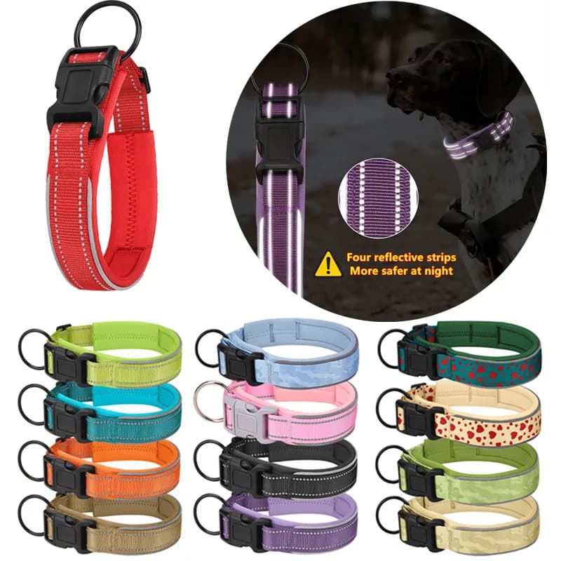Collare per cani riflettente in nylon per animali domestici Collari regolabili in materiale per immersione con collare per animali domestici imbottito e durevole per cani di taglia media