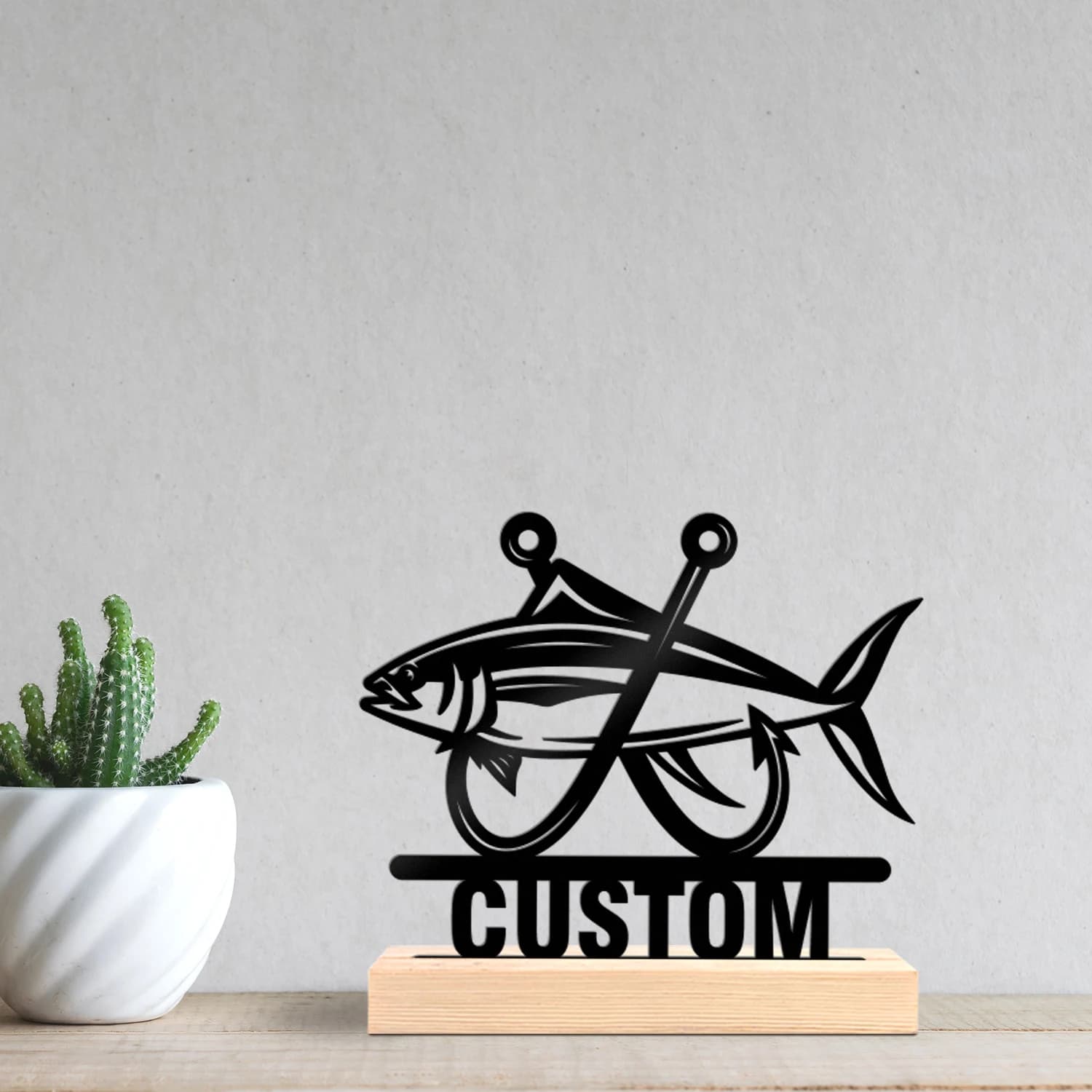 1pc Personalized Desktop Metal Ornaments Custom Content Equipped with Wooden Base Festival Ornaments and Decorations